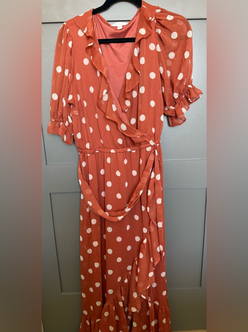 LC Lauren Conrad Rust Polka Dot Wrap Dress